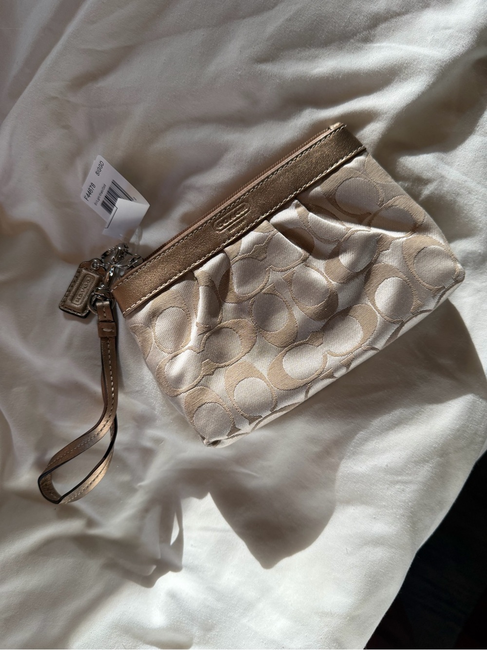 Coach Metallic Beige Signature Wristlet Clutch